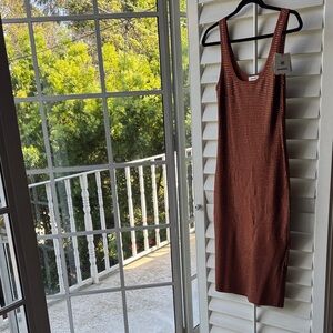 Sandro Rust Textured Midi Dress